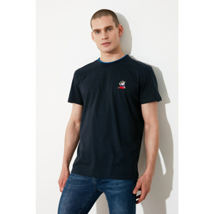 Trendyol Navy Blue Men's Regular Fit Short Sleeve Embroidered T-Shirt