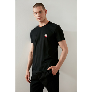 Trendyol Black Men's Regular Fit Short Sleeve Embroidered T-Shirt