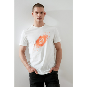 Trendyol White Men's Slim Fit Slogan Printed Short Sleeve T-Shirt