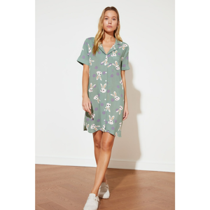 Trendyol Mint Rabbit Patterned Woven Dress