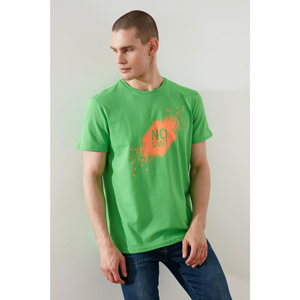 Trendyol Green Men's Slim Fit Slogan Printed Short Sleeve T-Shirt