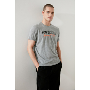 Trendyol Gray Men's Slim Fit Slogan Printed Short Sleeve T-Shirt