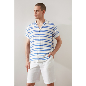 Trendyol Men's White Regular Fit Apron Collar Short Sleeve Striped New Shirt