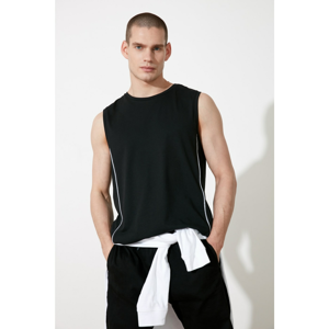 Trendyol Men's Black Regular/Normal Fit Piping 100% Cotton Sleeveless T-Shirt/Athlete