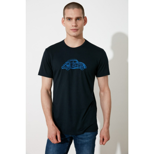 Trendyol Navy Blue Men's Regular Fit Short Sleeve Car Printed T-Shirt