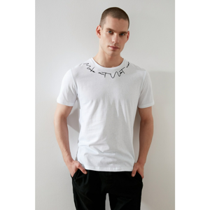 Trendyol White Men's Slim Fit Crew Neck Short Sleeve Embroidered T-Shirt