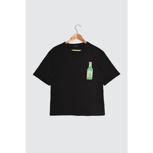 Trendyol Black Printed Loose Knit T-Shirt