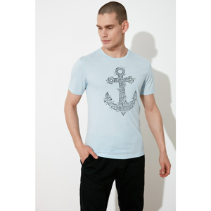 Trendyol Blue Men's Slim Fit Short Sleeve Anchor Printed T-Shirt