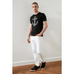 Trendyol Black Men's Slim Fit Short Sleeve Anchor Printed T-Shirt