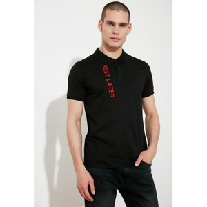 Trendyol Black Men's Slim Fit Short Sleeve Embroidered Polo Neck T-shirt