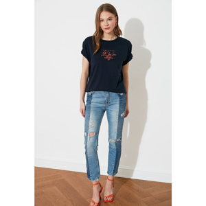 Trendyol Navy Blue Boyfriend Knitted T-Shirt