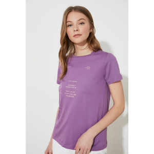 Trendyol Purple Printed Basic Knitted T-Shirt