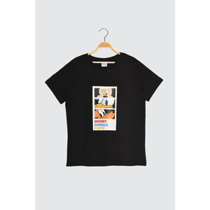 Trendyol Black Mickey Mouse Licensed Printed Basic Knitted T-Shirt