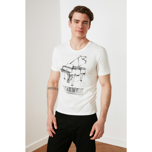 Trendyol Ecru Men's Slim Fit Short Sleeve Piano Printed T-Shirt