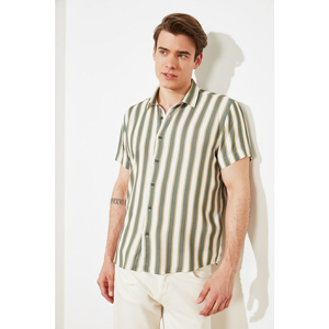 Trendyol Green Men's Regular Fit Shirt Collar Short Sleeve Striped Shirt