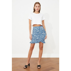 Trendyol Blue Floral Pattern Knitted Skirt