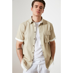 Trendyol Beige Men's Regular Fit Shirt Collar Short Sleeve Pocket Shirt