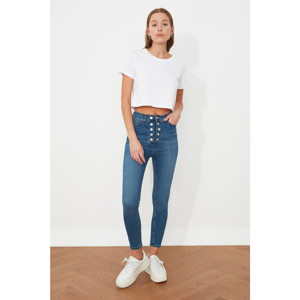Trendyol Blue Front Buttoned High Waist Skinny Jeans