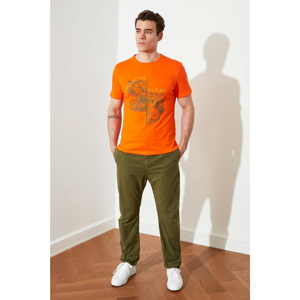 Trendyol Orange Men's Regular Fit Crew Neck Short Sleeve Printed T-Shirt