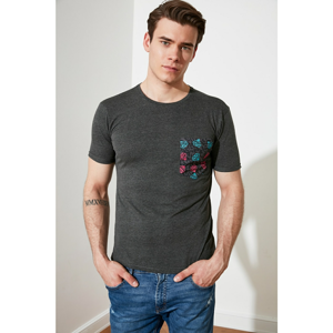 Trendyol Anthracite Men's Regular Fit Crew Neck Short Sleeve T-Shirt with Pocket