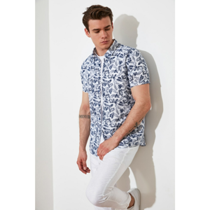 Trendyol Ecru Men's Slim Fit Short Sleeve Tropical Shirt Collar Shirt
