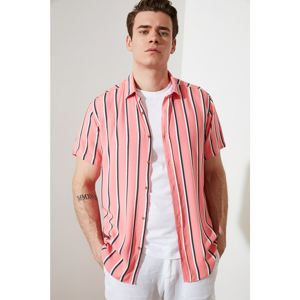 Trendyol Men's Pink Regular Fit Shirt Collar Striped Short Sleeve Shirt