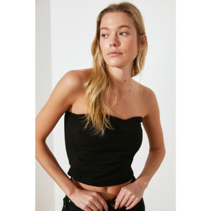 Trendyol Black Gathered Crop Knitted Blouse