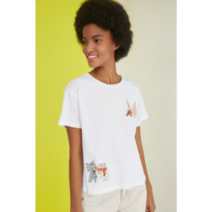 Trendyol White Tom & Jerry Licensed Printed Semifitted Knitted T-Shirt