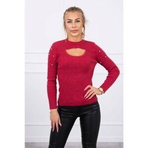Thin sweater with pearls on the shoulders raspberry