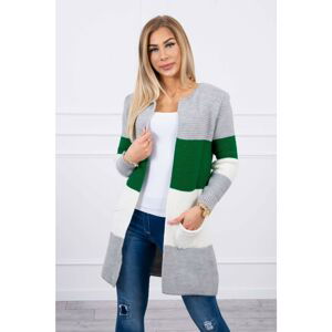 Cardigan sweater on shoulder straps grey+green