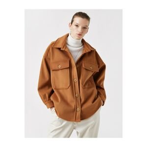 Koton Women's Brown Coat with Pockets and Button Detail