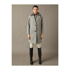 Koton Women's Gray Faux Fur Detail Coat