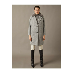 Koton Women's Gray Faux Fur Detailed Coat