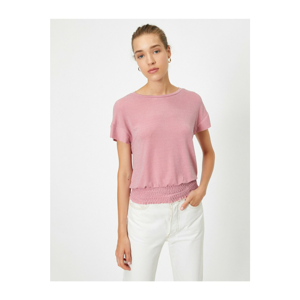 Koton Women's Pink Short Sleeve Crew Neck Silvery T-Shirt