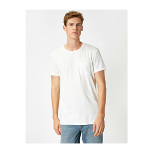 Koton Men's White Cotton Crew Neck Short Sleeve Pocket T Shirt