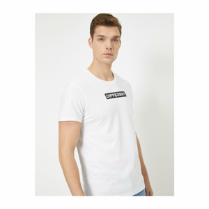 Koton Men's White Crew Neck Written Short Sleeve T-Shirt