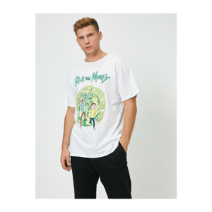 Koton Men's White Rick And Morty Printed Short Sleeve T-Shirt