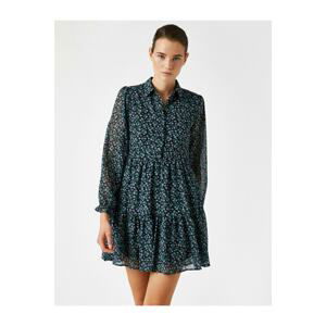 Koton Buttoned Floral Long Sleeve Short Dress