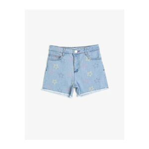 Koton Girl Blue Printed Pocket Normal Waist Jean Shorts