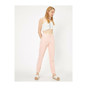 Koton Women's Pink Normal Waist Pocket Detailed Slim Fit Trousers