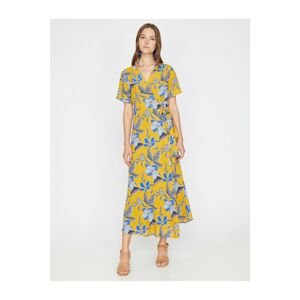 Koton Women's Yellow V-Neck Short Sleeve Maxi Dress