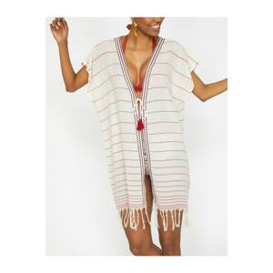 Koton Women Red Sleeveless Striped Kimono