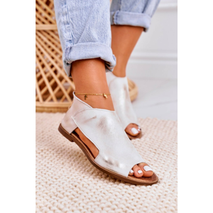 Women's Leather Sandals Nicole 2622 White Metallic