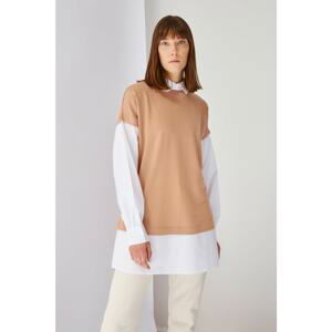 Trendyol Beige Knitted Inside Shirt and Out Tunic