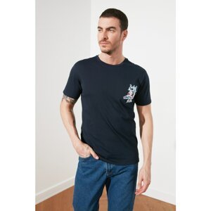 Trendyol Navy Blue Men's Short Sleeve Regular Fit Printed T-Shirt