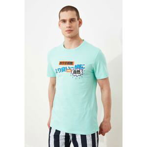 Trendyol Mint Men's Regular Fit Crew Neck Short Sleeve Printed T-Shirt