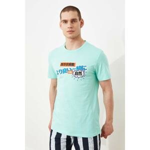 Trendyol Mint Men's Regular Fit Crew Neck Short Sleeve Printed T-Shirt