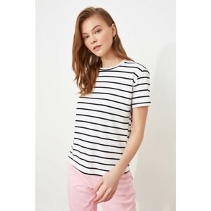 Trendyol White Striped Back Printed Semi-Fitted Knitted T-Shirt