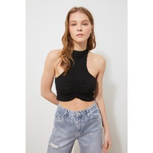 Trendyol Black Gathered Detailed Crop Knitted Blouse