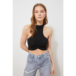 Trendyol Black Gathered Detailed Crop Knitted Blouse